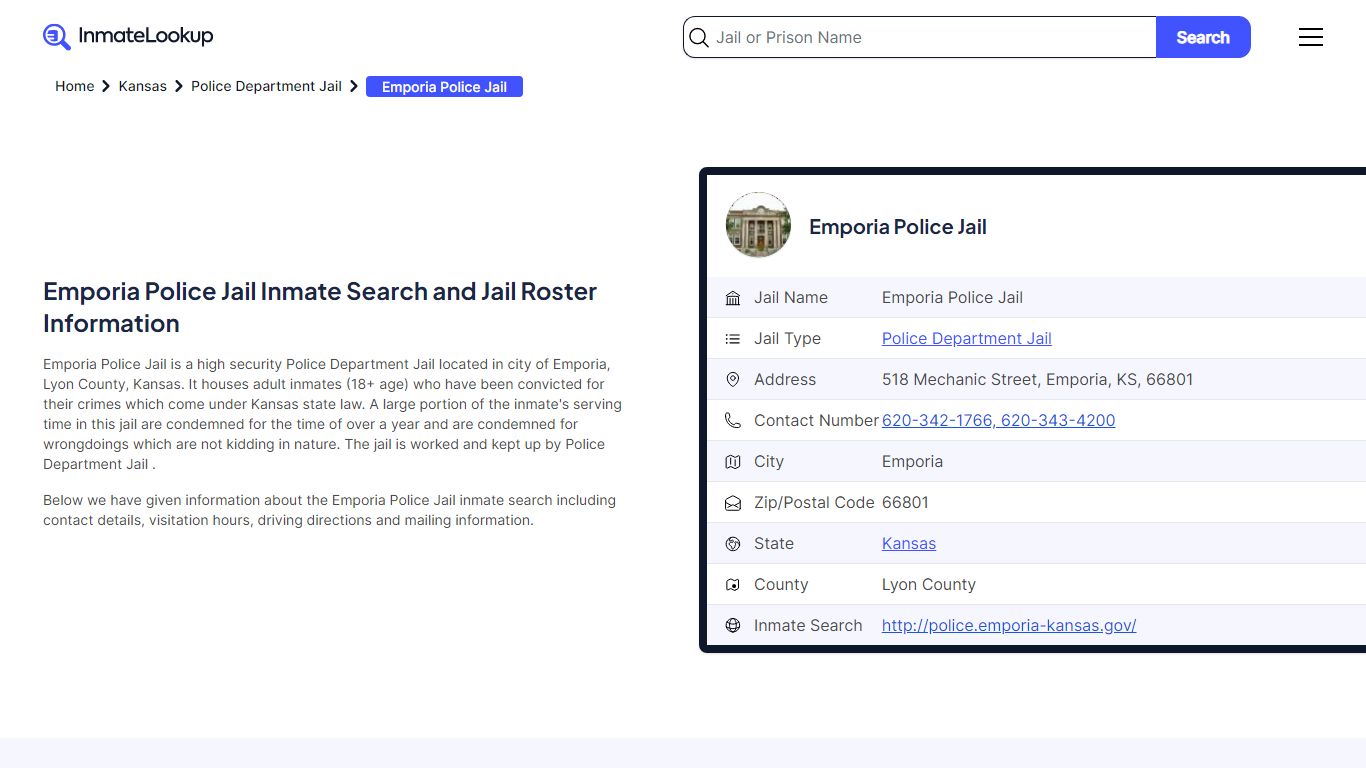 Emporia Police Jail Inmate Search - Emporia Kansas - Inmate Lookup